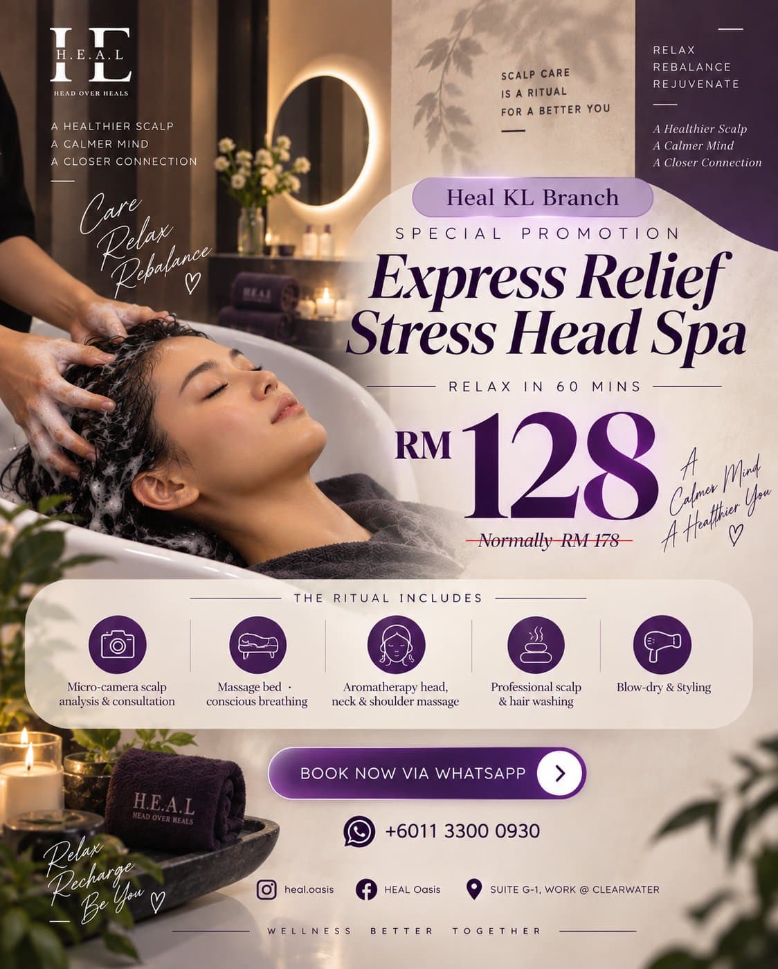 Heal KL Special Promo Express Relief Stress Head Spa RM128 (60 Mins)