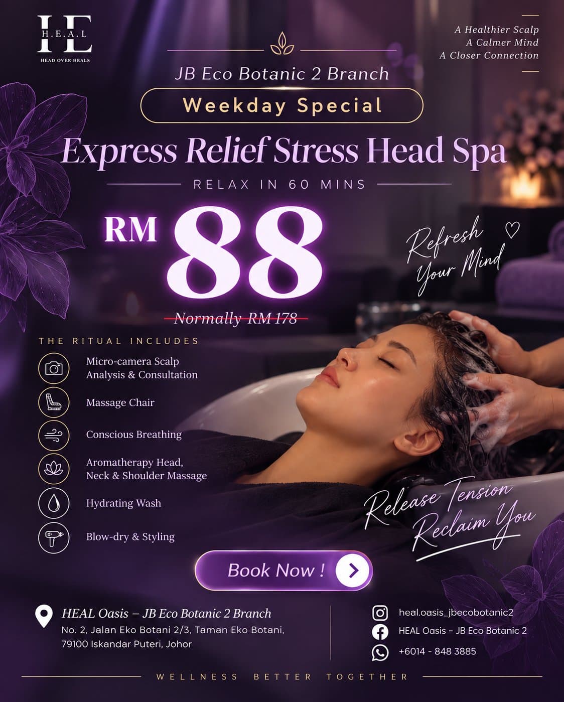 JB Eco Botanic 2 Special Weekday Promo Express Relief Stress Head Spa RM88 (60 Mins)